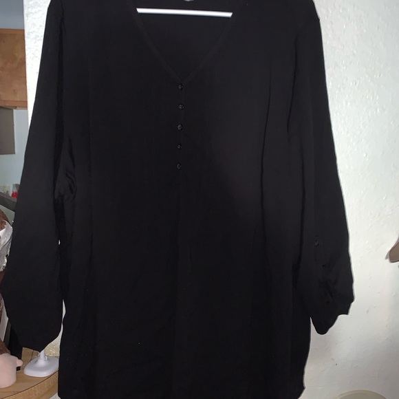 Black V-Neck Button-Up Blouse - Picture 1 of 1